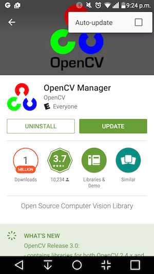 停用 OpenCV Manager 自动更新
