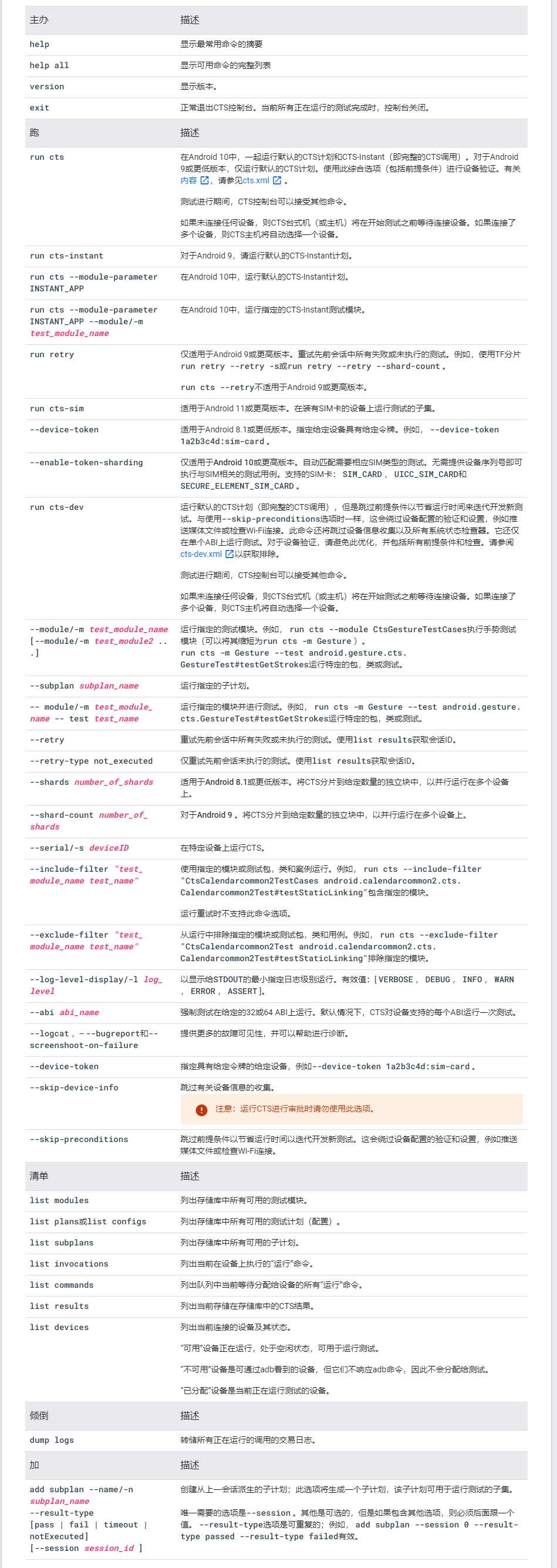 CTS v2控制台命令