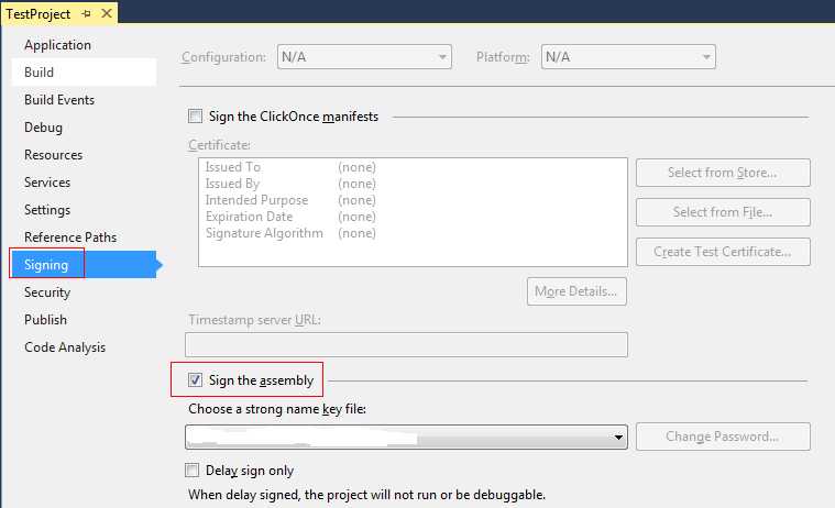 VS2013 Signing C# project